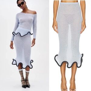 PH5 Ginny Alpaca Wavy Wire-Hem Knitted Midi Skirt in Dreamy Blue size large